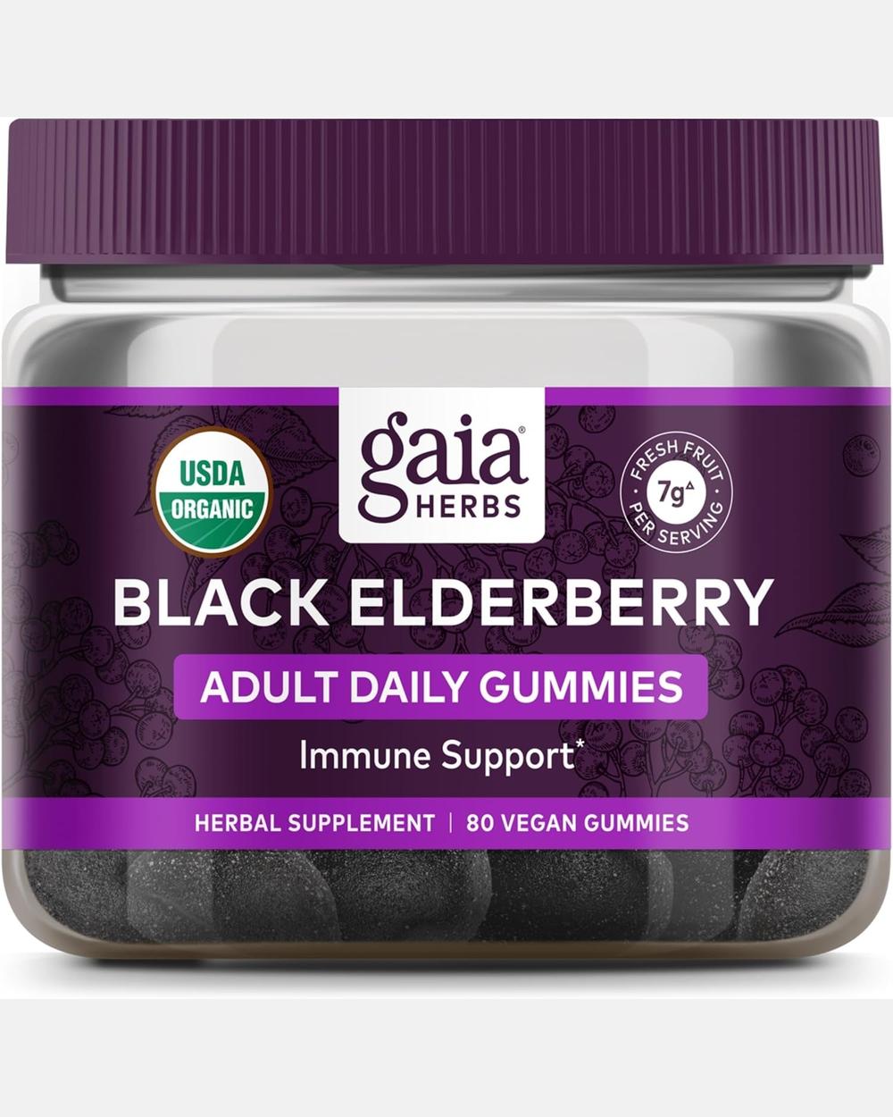 Black Elderberry Adult Daily Gummies – Inmunidad Deliciosa con Saúco Negro Orgánico – 80 Gomitas (Suministro para 40 Días) | Gaia Herbs