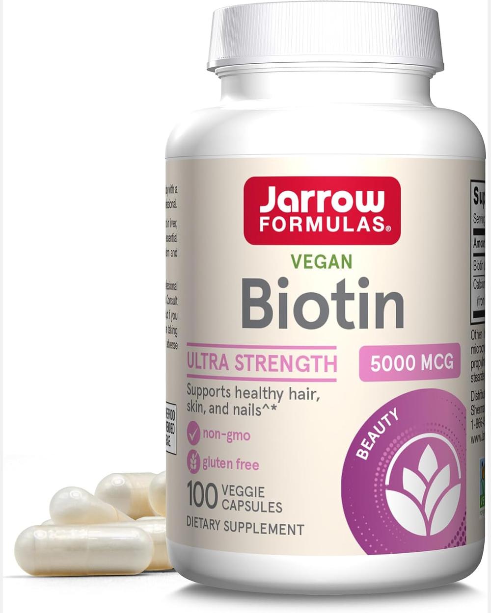 Biotin Ultra Strength 5,000 mcg | 100 cápsulas vegetales - Jarrow Formulas