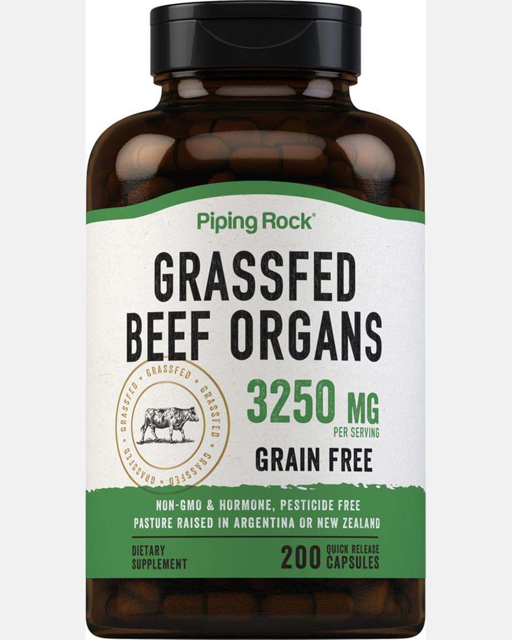 Grass Fed Beef Organs | 3250 mg | 200 cápsulas - Piping Rock