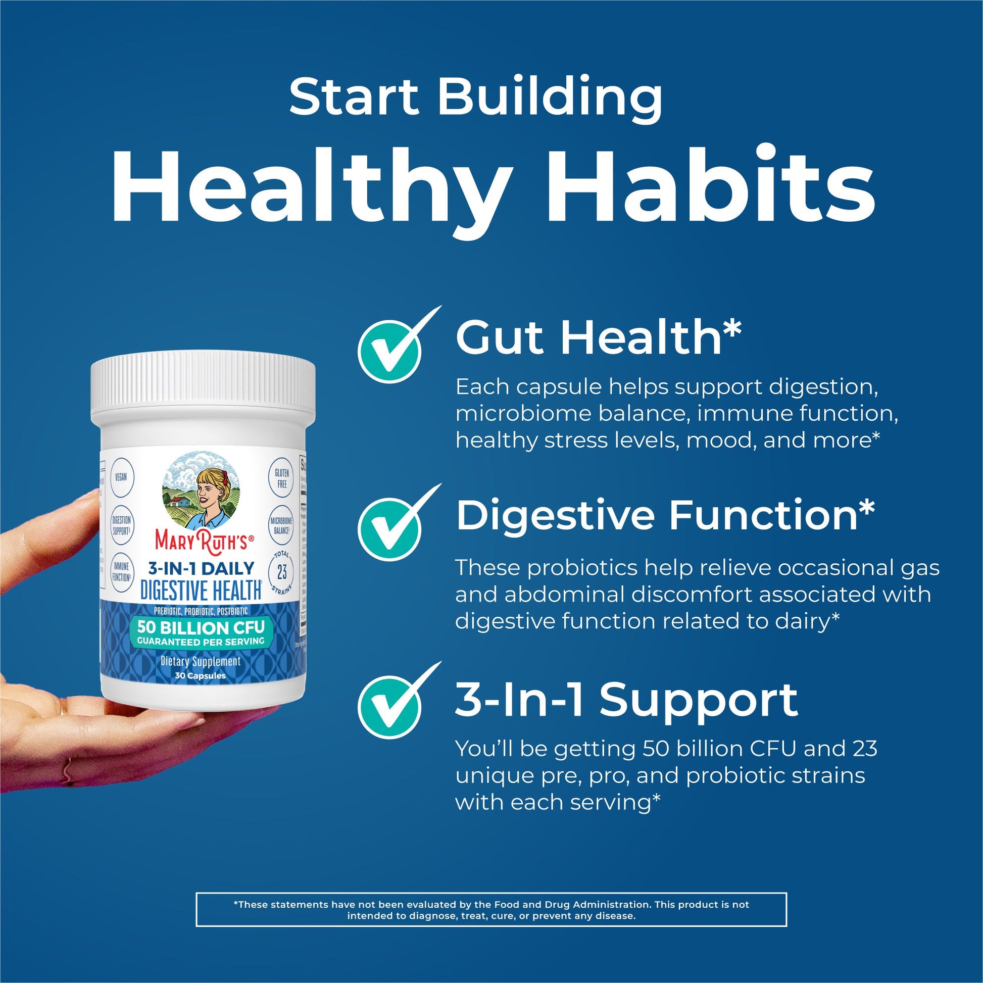 Cápsulas 3 en 1 de Salud Digestiva Diaria - MaryRuth Organics