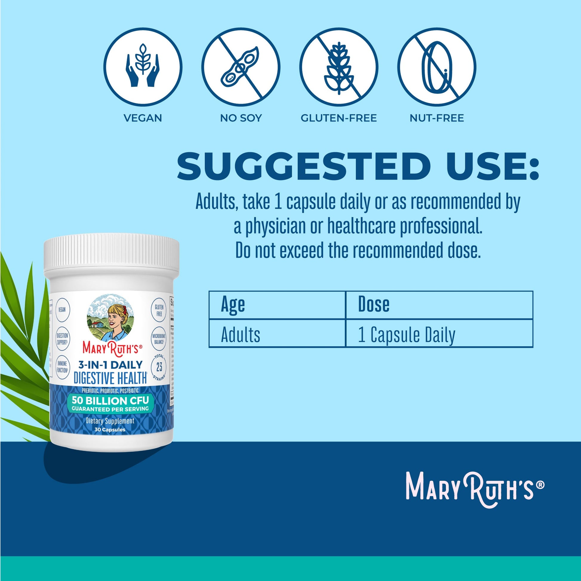 Cápsulas 3 en 1 de Salud Digestiva Diaria - MaryRuth Organics