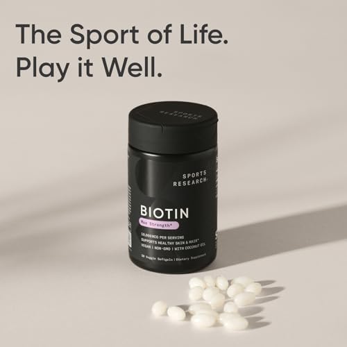 Sports Research® Biotin 10,000mcg w/Coconut Oil, 30 Count Plantgels™|B07M5QSQ53
