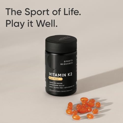 Sports Research® Vitamin K2 (MK-7) 100mcg w/Coconut MCT Oil, 120 Count|B0CPNZMG5B