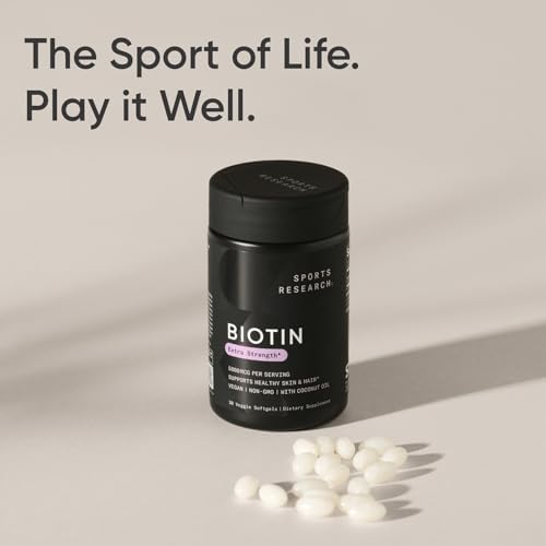 Sports Research® Biotin 5,000mcg w/Coconut Oil, 30 Count Plantgels™|B09XSM2RY7