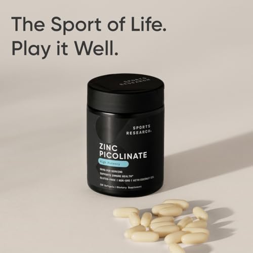 Sports Research® Zinc Picolinate 50mg w/Organic Coconut Oil, 120 Softgels|B0CHXXJ626
