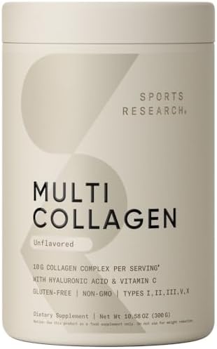 Sports Research® Multi Collagen Peptides w/Hyaluronic Acid, 90 Count|B07Y41M5H8