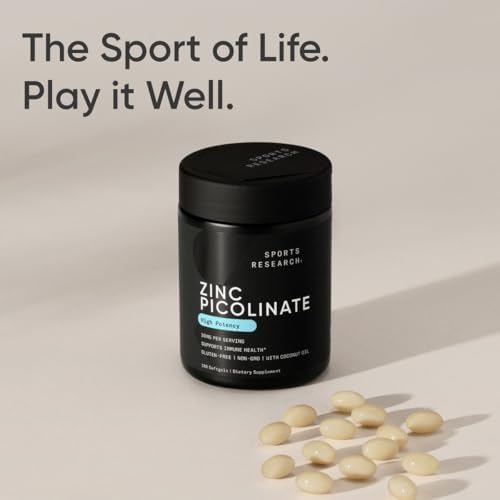 Sports Research® Zinc Picolinate 30mg w/Organic Coconut Oil, 180 Softgels|B0CP6G536R