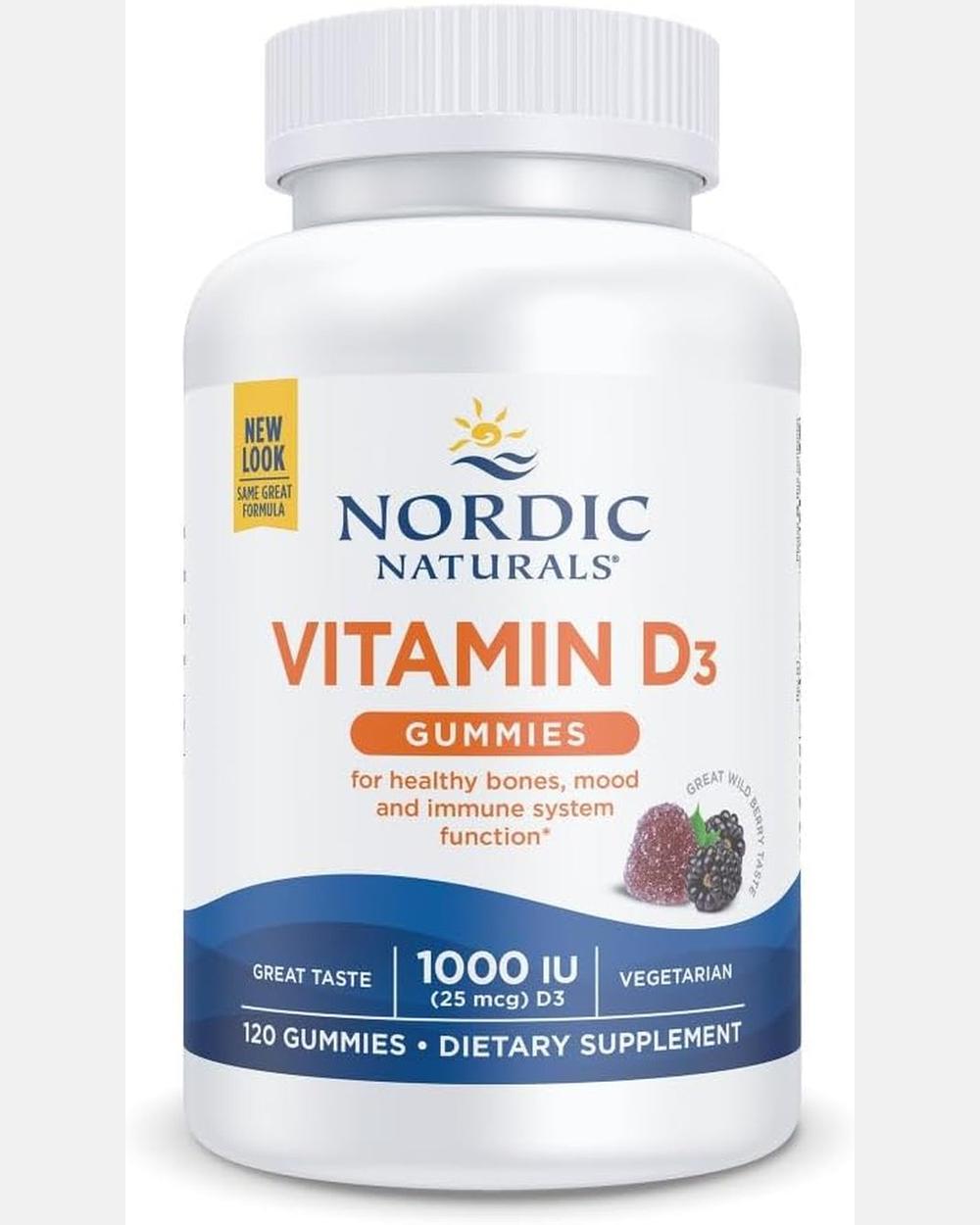 Vitamin D3 Gummies | 120 Gummies | 1000 IU Vitamina D3 + 1,4 mg Hierro | Sabor Wild Berry - Nordic Naturals