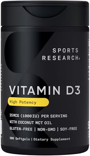 Sports Research® Vitamin D3 10,000iu/250mcg with Coconut Oil, 120 Softgels|B08FLTYVV1