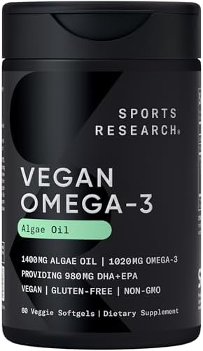 Sports Research® Vegan Omega-3 Algae Oil 1020mg, 60 Count Plantgels™|B0842DJJYC
