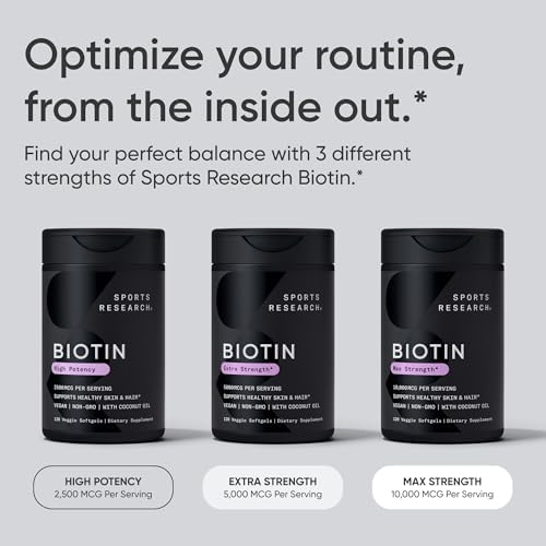Sports Research® Biotin 5,000mcg w/Coconut Oil, 120 Count Plantgels™|B00IOZWC2M
