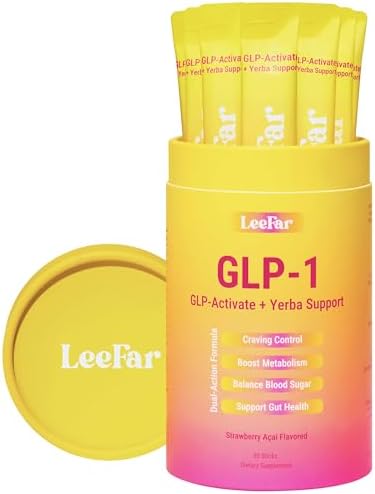 GLP-1 Support Drink Mix with Berberine, 5-HTP, Yerba Mate, Chromium and Prebiotic Fiber, Satiety, Metabolism and Gut Health Support, Strawberry Açaí, 30 Stick Packs|B0H4LX51KL
