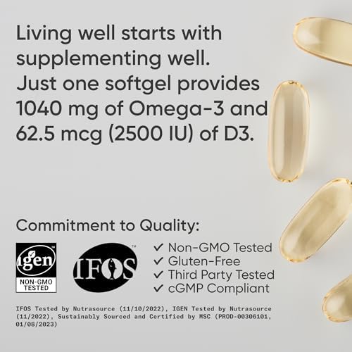 Sports Research® Omega-3 Fish Oil 1250mg + D3 2500iu, 120 Count|B0CJN39FTK