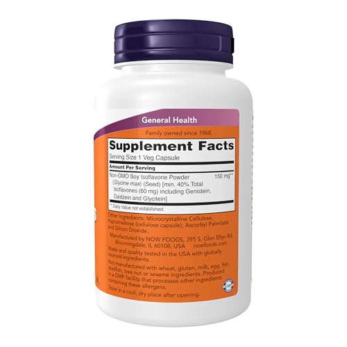 NOW Foods Supplements, Soy Isoflavones, 60 mg (Plant Compounds Particularly Concentrated in Soybeans, like Genistein, Daidzein and Glycitein), 120 Veg Capsules|B0013OW4WE