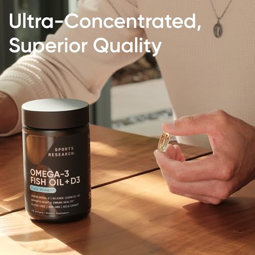 Sports Research® Omega-3 Fish Oil 1250mg + D3 2500iu, 120 Count|B0CJN39FTK