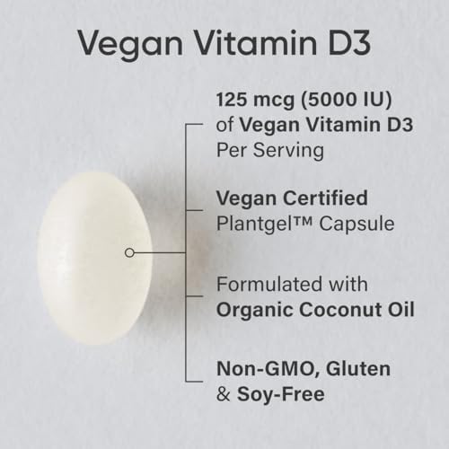 Sports Research® Vegan D3 5000iu/125mcg with Coconut Oil - 60 Plantgels™|B07H8RC4BZ