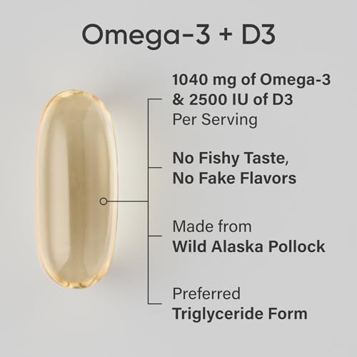 Sports Research® Omega-3 Fish Oil 1250mg + D3 2500iu, 120 Count|B0CJN39FTK