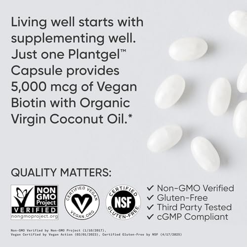 Sports Research® Biotin 5,000mcg w/Coconut Oil, 30 Count Plantgels™|B09XSM2RY7
