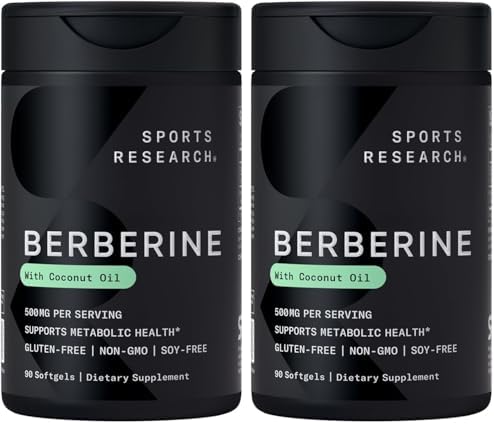 Sports Research® Berberine 500mg w/Organic Coconut Oil, 90 Softgels|B0CLFJ9BNM