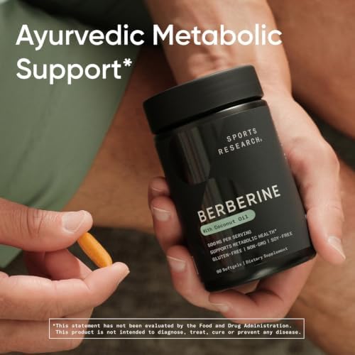 Sports Research® Berberine 500mg w/Organic Coconut Oil, 90 Softgels|B0CLFJ9BNM