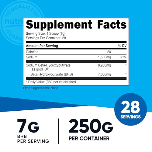 Nutricost Sodium BHB Powder (250g) Unflavored - Keto Supplement, Beta-Hydroxybutyrate Salt|B0CNV45Z4L
