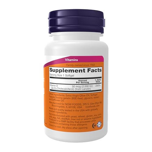NOW Foods Supplements, Vitamin D-3 2,000 IU, High Potency, Structural Support*, 240 Softgels|B001UZPY1O