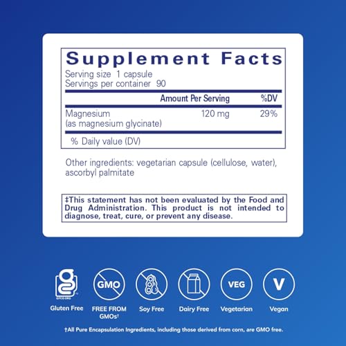 Pure Encapsulations Magnesium (Glycinate) - Supplement to Support Stress Relief, Sleep, Heart Health, Nerves, Muscles, and Metabolism* - with Magnesium Glycinate - 90 Capsules|B07P5K7DQP