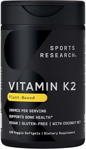 Sports Research® Vitamin K2 (MK-7) 100mcg w/Coconut MCT Oil, 120 Count|B0CPNZMG5B
