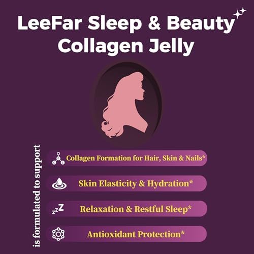 Sleep & Beauty Collagen Jelly, 1800mg Bio-Peptide Collagen, Magnesium Glycinate, L-Theanine & Hyaluronic Acid, Supports Sleep, Skin Hydration & Elasticity, Hair, Skin & Nails, Grape, 15 Sticks|B0H4QHC2Y9