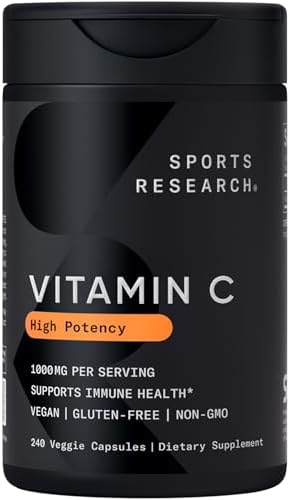 Sports Research® High Potency Vitamin C 1000mg, 240 Count Veggie Capsules|B086PL2D5R