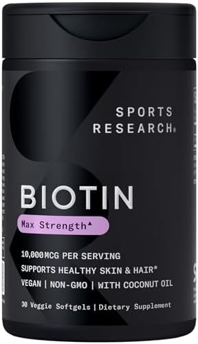 Sports Research® Biotin 10,000mcg w/Coconut Oil, 30 Count Plantgels™|B07M5QSQ53
