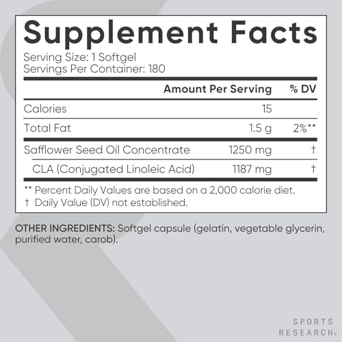 Sports Research® CLA 1250mg, 180 Softgels|B01F2OG8B8