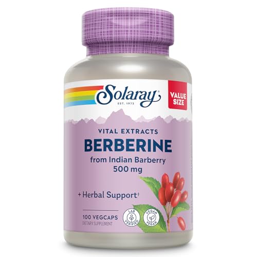 SOLARAY Berberine 500mg - Berberine Supplement for a Healthy, Active Lifestyle - with Berberine HCl from Indian Barberry - Vegan, Non-GMO, 60-Day Guarantee, Lab Verified - 100 Servings, 100 VegCaps|B087YD4LSH