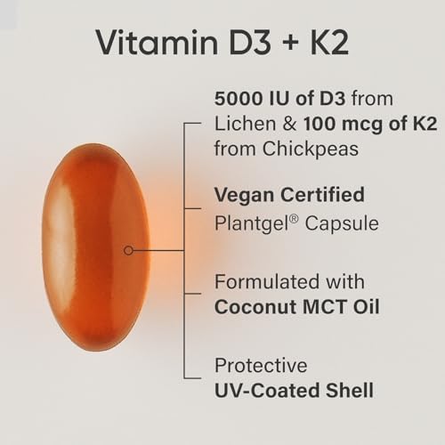 Sports Research® Vegan Vitamin D3 + K2 w/Coconut Oil, 60 Count Plantgels™|B07255MPRN