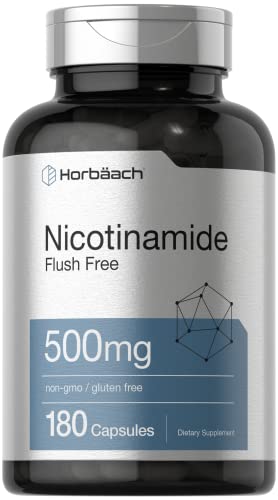 Horbäach Nicotinamide 500mg | 180 Capsules | Flush Free Dietary Supplement | Non-GMO and Gluten Free Vitamin|B0BPVLF6G7