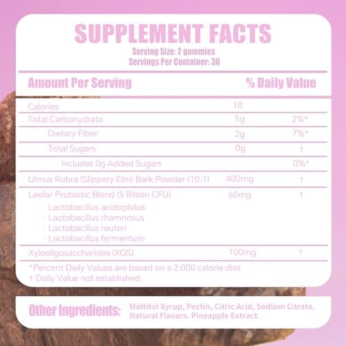 Women’s Probiotic + Slippery Elm - 5 Billion CFU Vaginal Probiotics + Prebiotic Fiber - Supports Intimate Moisture, pH Balance, Odor Control & Yeast Balance* - Pineapple Flavor - 60 Gummies|B0H14CGHWW