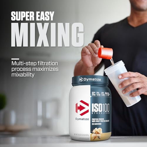 Dymatize ISO100 Whey Protein Powder Isolate, Gourmet Vanilla, 25g of Protein, 5.5g BCAAs, Less Than 120 Cal., Gluten Free, 1g Fat, 1g Sugar, 2g Carb (20 Servings)|B099J2SWXV