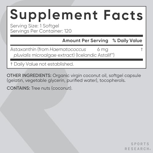 Sports Research® Icelandic Astaxanthin 6mg w/Coconut Oil - 120 Count|B07WP6KRN7
