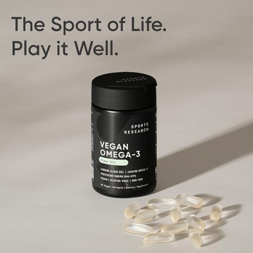 Sports Research® Vegan Omega-3 Algae Oil 1020mg, 60 Count Plantgels™|B0842DJJYC