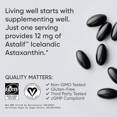 Sports Research® Vegan Astaxanthin 12mg w/Organic Coconut Oil, 60 Count|B00J2GBIU4