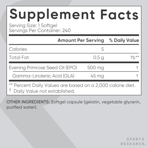 Sports Research® Evening Primrose Oil 500mg, 240 Mini-Softgels|B07DWFXD7X
