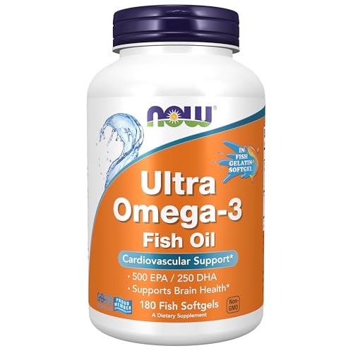 NOW Foods Supplements, Ultra Omega-3, 500 EPA and 250 DHA, Cardiovascular Support*, 180-Fish Gelatin Softgels|B07XMCLH5Z
