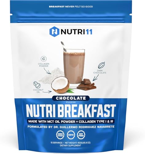 NutriBreakfast by Nutrillermo/Keto Protein Collagen Powder with MCT Oil/MCT Oil Powder/Keto Collagen Peptides with Grass-Fed Bovine Collagen Type I & III (15.9, Chocolate)|B09PGXMDFD