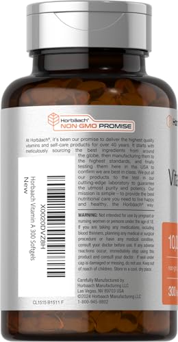 Horbäach Vitamin A 10000 IU Softgels | 300 Count | Non-GMO, Gluten Free Supplement|B07M94C929