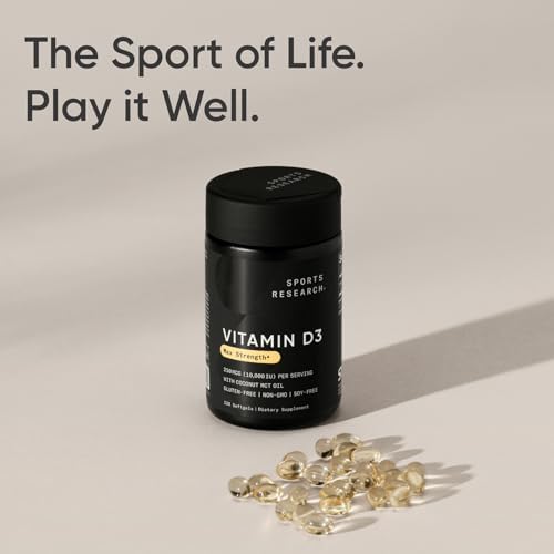 Sports Research® Vitamin D3 10,000iu/250mcg with Coconut Oil, 120 Softgels|B08FLTYVV1