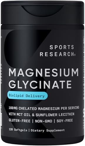 Sports Research® Magnesium Glycinate 160mg w/Coconut MCT Oil, 60 Softgels|B0D2JD6SXV