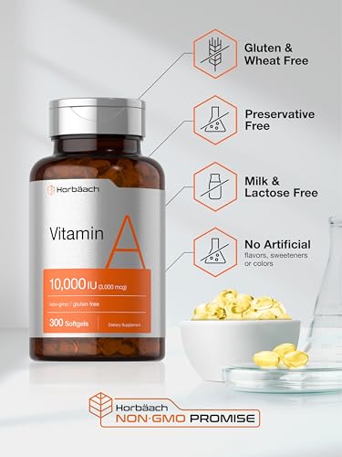 Horbäach Vitamin A 10000 IU Softgels | 300 Count | Non-GMO, Gluten Free Supplement|B07M94C929