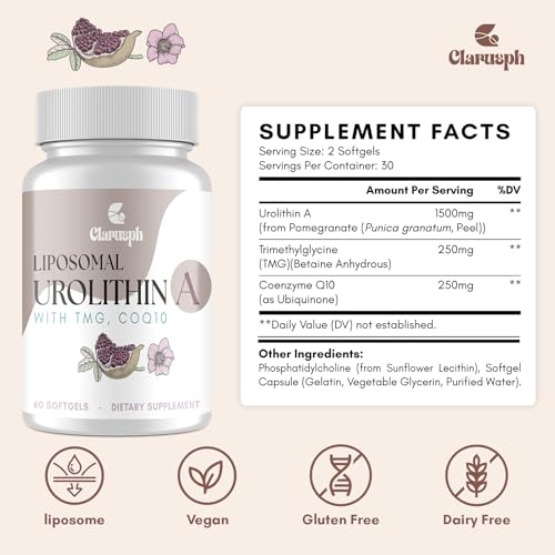 Liposomal Urolithin A 1500mg - Supplement for Muscle Strength, Stamina & Focus - High Absorption, 60 Softgels (Pack of 1)|B0FFMZXNGG