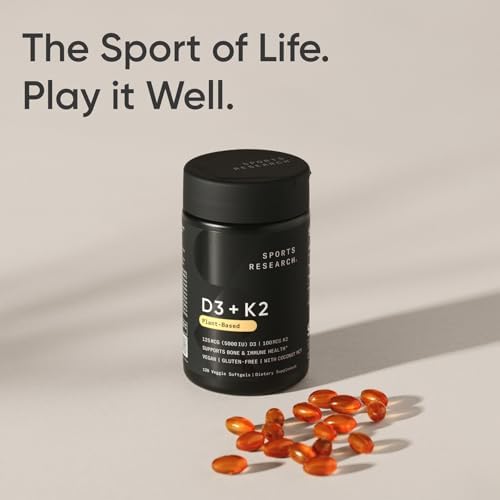Sports Research® Vegan Vitamin D3 + K2 w/Coconut Oil, 120 Count Plantgels™|B07NXW4GW7