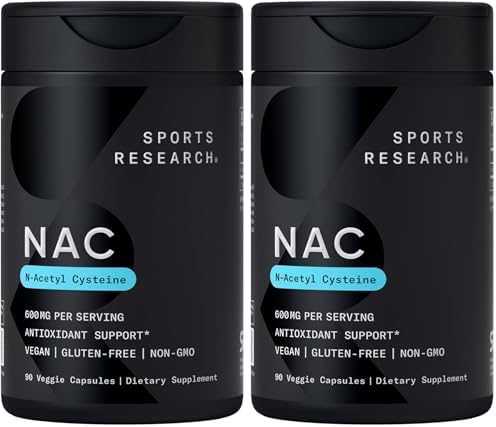 Sports Research® Vegan NAC (N-Acetyl Cysteine) 600mg, 90 Veggie Caps|B0BB5W867H